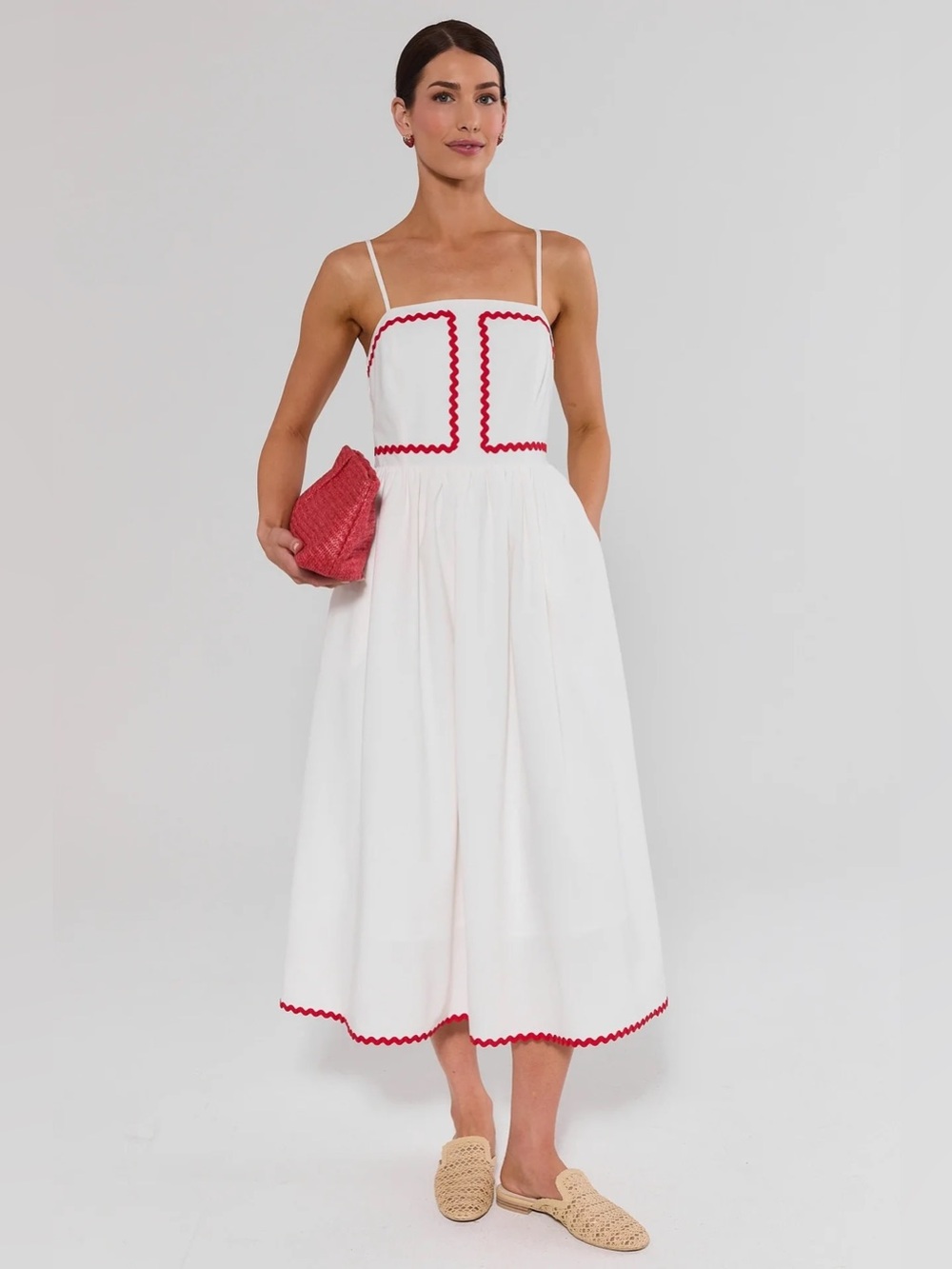 NWT Avara White Contrast Trim Midi Dress Sz S - Picture 1 of 9
